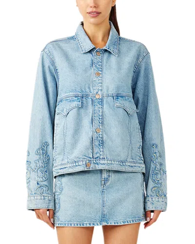 Triarchy Frida Boxy Western Jean Jacket In Moonwashed Ranchero Indigo In Blue