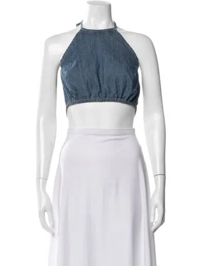 Pre-owned Triarchy Halterneck Sleeveless Crop Top In Blue