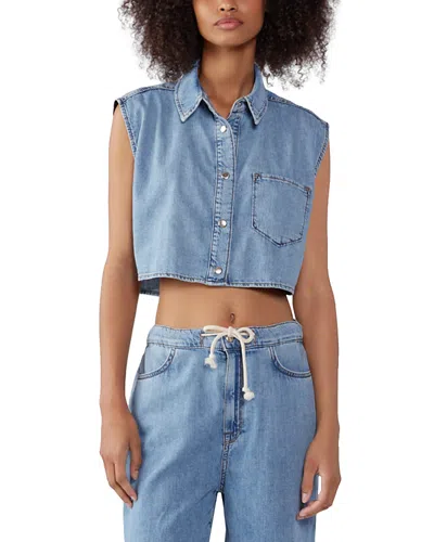 Triarchy Juno Sleeveless Cropped Shirt In Blue