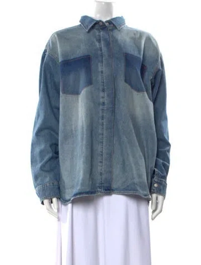 Pre-owned Triarchy Long Sleeve Button-up Top In Blue