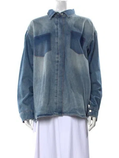 Pre-owned Triarchy Long Sleeve Button-up Top In Blue