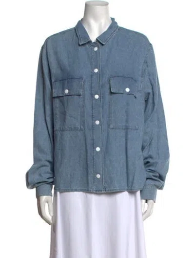 Pre-owned Triarchy Long Sleeve Button-up Top In Blue