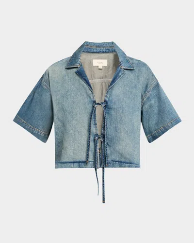 Triarchy Lottie Cropped Tie-front Denim Shirt In Blue