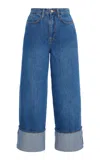 Triarchy Rose True Medium Indigo High-rise Cropped Wide Leg Jean In Blue