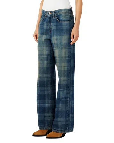 Triarchy Sparrow Mid Rise Baggy Jeans In Tartan Medium Indigo In Blue