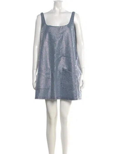 Pre-owned Triarchy Square Neckline Mini Dress W/ Tags In Blue