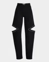 Triarchy Stoned Aubrey Mid-rise Cut-out Straight Jeans In Crystallized Onyx Black