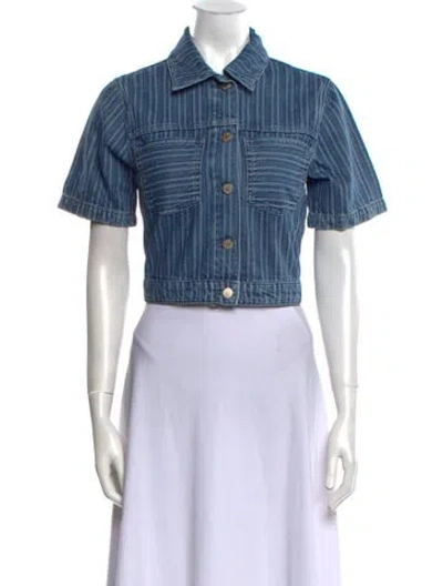 Pre-owned Triarchy Striped Short Sleeve Crop Top In Blue