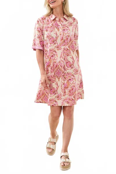 Tribal 1/2 Sleeve Buttton Front Dress In Pink