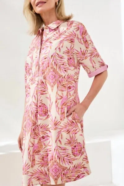Tribal 1/2 Slv Btn Frt Dress In Wisteria In Multi