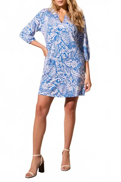 Tribal 3/34 Sleeve Dress V Neck Dress In Cobalt In Blue