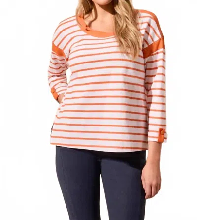 Tribal 3/4 Sleeve Boat Neck Top In Orange In Pink