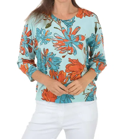 Tribal 3/4 Sleeve Crew Neck Sweater In Oasis In Blue