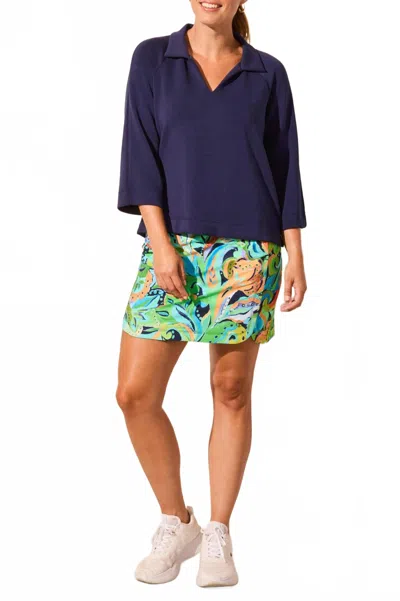 Tribal 3/4 Sleeve Scuba Top In Navy In Blue
