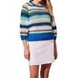 Tribal Openwork Cotton Three-quarter Sleeve Sweater In Riviera In Multi