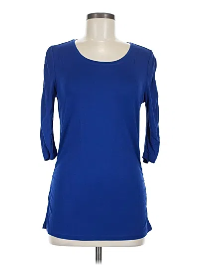 Pre-owned Tribal 3/4 Sleeve Top Blue Boatneck Tops