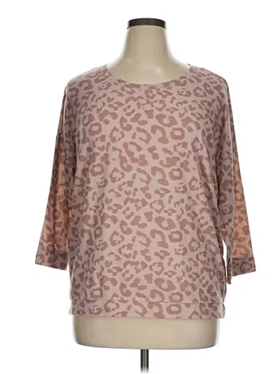 Pre-owned Tribal 3/4 Sleeve Top Brown Scoop Neck Tops