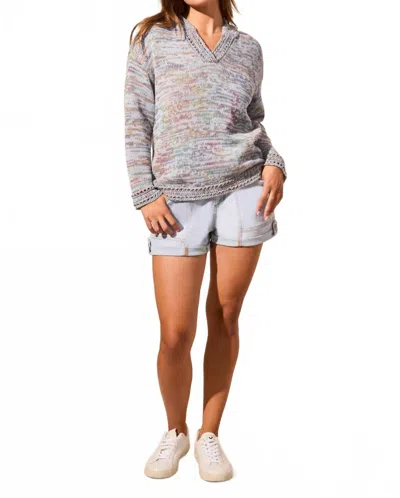 Tribal 3/4 Sleeve V-neck Hooded Sweater In Riviera In Gray