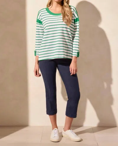 Tribal 3/4 Sleeve Waffle Knit Boat Neck Top In Kelly In Multi