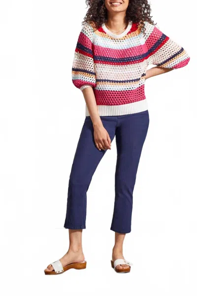 Tribal 3/4  Sleeve Crew Neck Sweater In Poppy Red In Multi