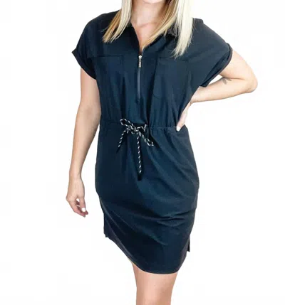 Tribal 4-way Stretch Polo Dress With Drawcord In Black In Blue