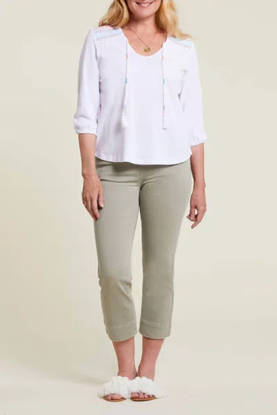 Tribal 5 Pocket Kick Flare Pull On Capri In Green