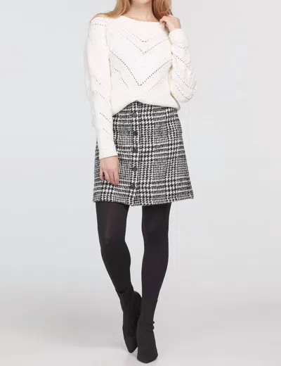 Tribal A-line Skirt With Buttons In Black/white