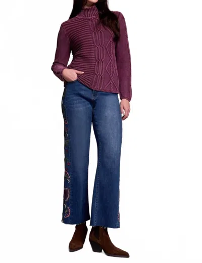 Tribal Acid Wash Mock Neck Sweater In Passion Plum In Purple