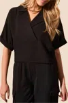 Tribal Airflow Lapel Collar V-neck Top In Black In Black