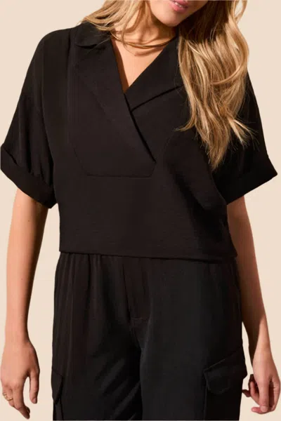 Tribal Airflow Lapel Collar V-neck Top In Black