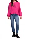 Tribal Airflow Long Sleeve Mandarin Collar Blouse In Cherry Pink In Pink
