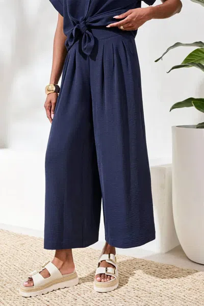Tribal Airflow Pleated Pants With Elastic Waistband In Navy In Blue