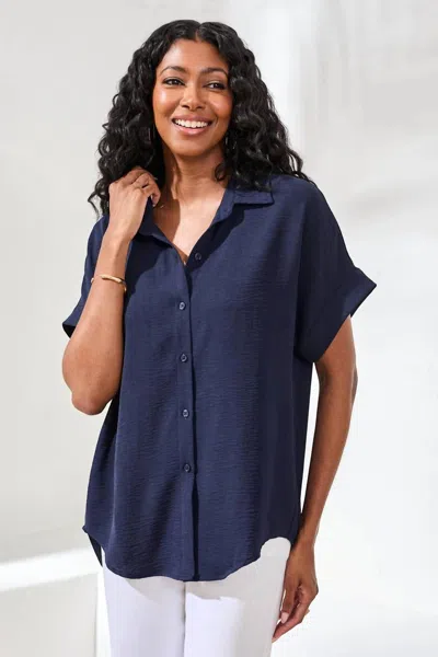 Tribal Airflow Relaxed Dolman Button-down Shirt In Nautical In Blue