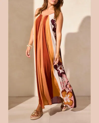 Tribal Crinkled Crepe Maxi Dress In Maroon In Orange