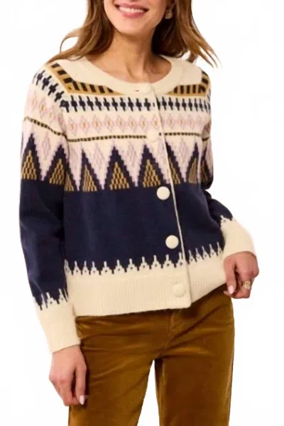 Tribal Alpine Lodge Fair Isle Cardigan In Sapphire In Multi
