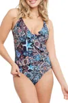 Tribal Aruba Under The Sea Tankini One Piece Swimsuit In Navy In Blue