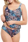 Tribal Aruba Under The Sea Tankini Reversible 2 Piece Swimsuit In Navy In Multi