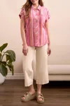 Tribal Asymmetrical Button Up Top In Veryberry In Pink