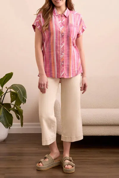 Tribal Asymmetrical Button Up Top In Veryberry In Pink