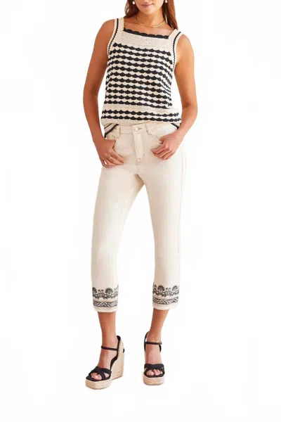 Tribal Audrey Embroidered Hem Crop Jeans In Ecru In White