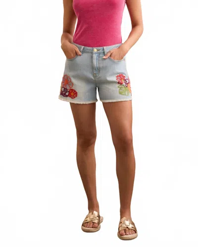 Tribal Audrey Embroidered Shorts In Blue Tropic In Animal Print