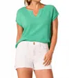 Tribal V-neck Extended Sweater Top In Dark Aqualand In White