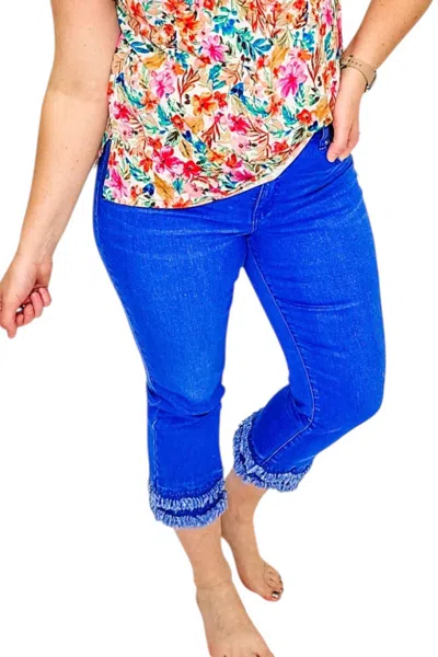 Tribal Audrey Hem Straight Crop Jeans In Sea Sapphire Blue