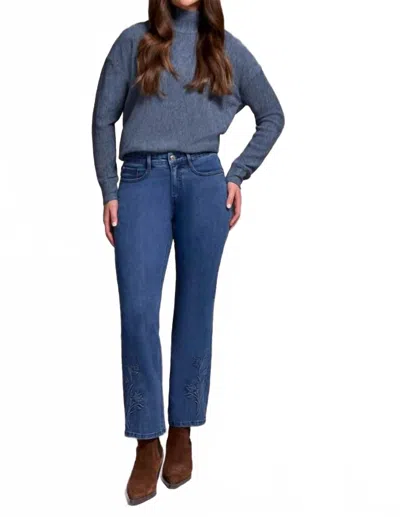 Tribal Audrey High Rise Kick Flare Jeans With Embossed Detail In Softnavy In Blue