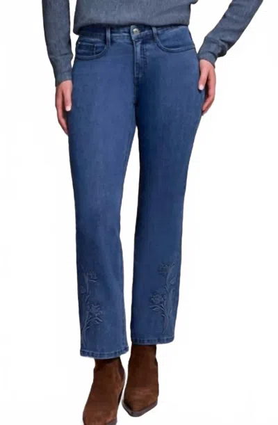Tribal Audrey Mid-rise Kick Flare Jeans With Embossed Flower Detail In Softnavy In Blue