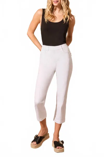Tribal Audrey Mid Rise Pull On Straight Crop Jeans In White In Multi