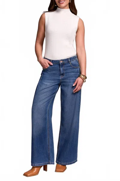 Tribal Audrey Pleated Wide Leg Jean In Bluebliss