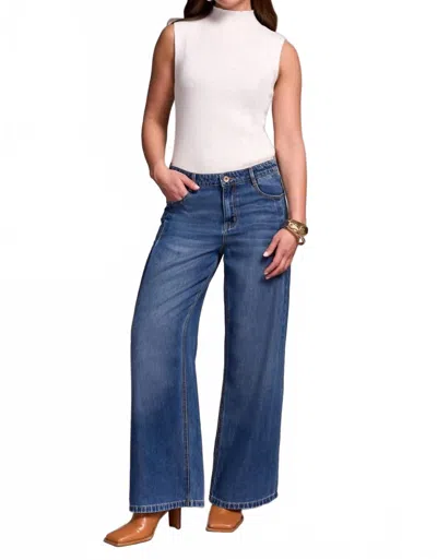 Tribal Audrey Pleated Wide Leg Jeans In Blue Bliss In Multi