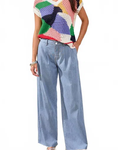 Tribal Audrey Pleated Wide Leg Pants In Baja Blue In Multi