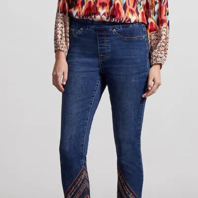 TRIBAL AUDREY PULL ON FANCY EMBROIDERED SLIM ANKLE JEAN